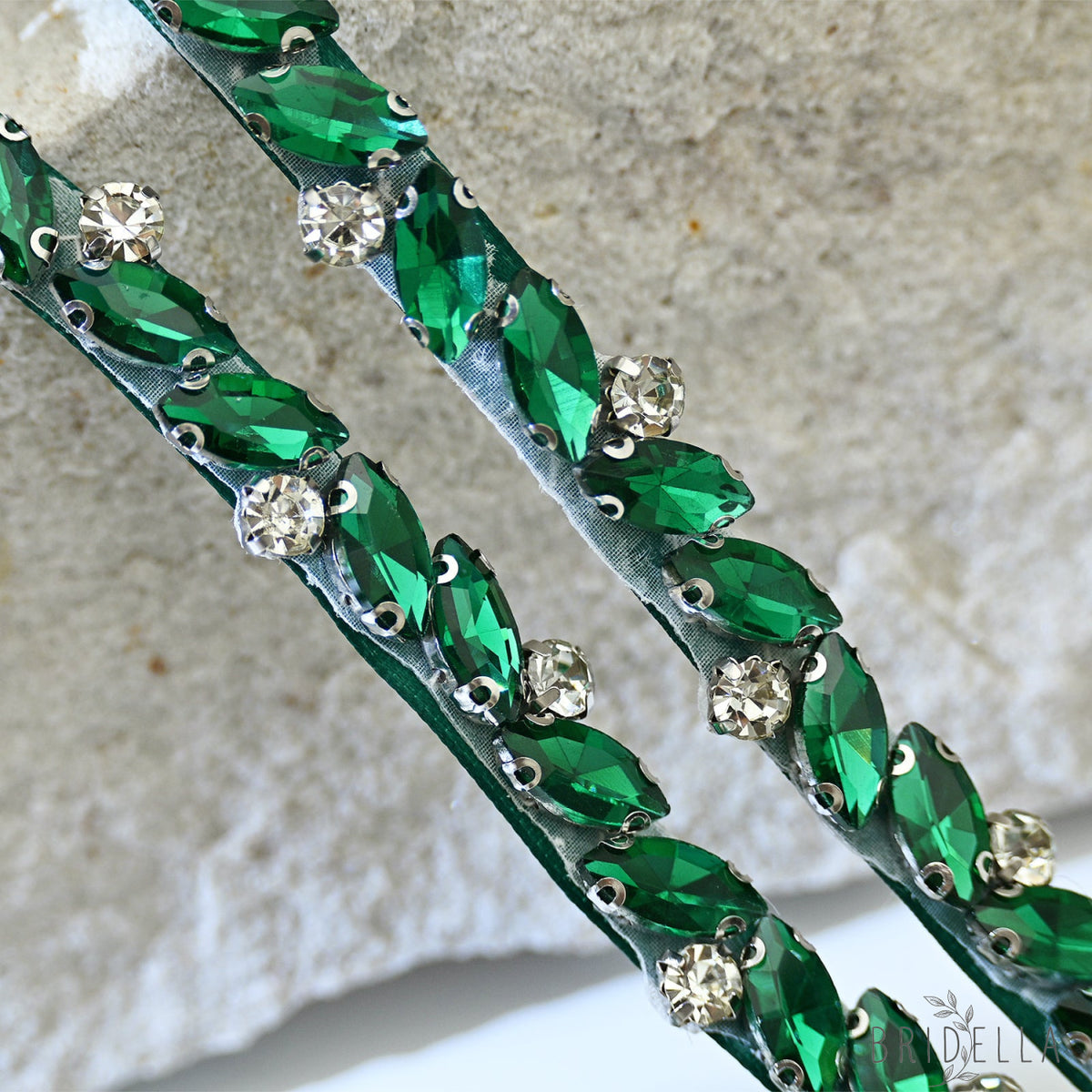 Green Rhinestone Bridal Belt Wedding Sash - Bridella BS149KL - Green Ribbon - Belts