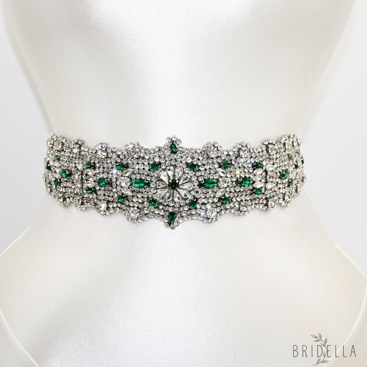 Green Rhinestone Bridal Belt Wedding Sash – Bridella BS233LKL - Green Ribbon - Blets