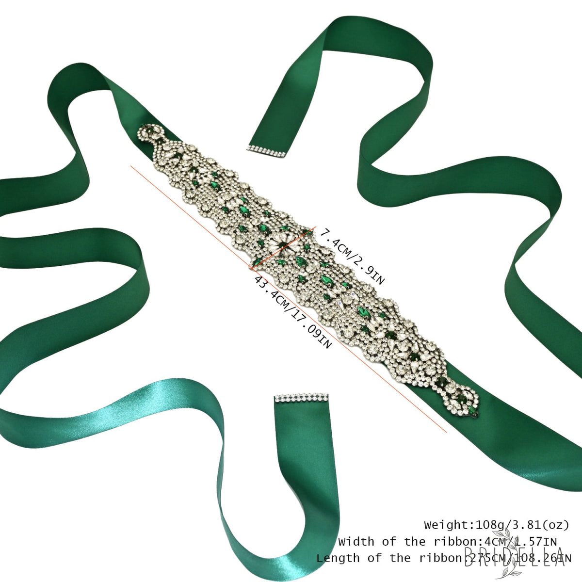 Green Rhinestone Bridal Belt Wedding Sash – Bridella BS233LKL - Green Ribbon - Blets