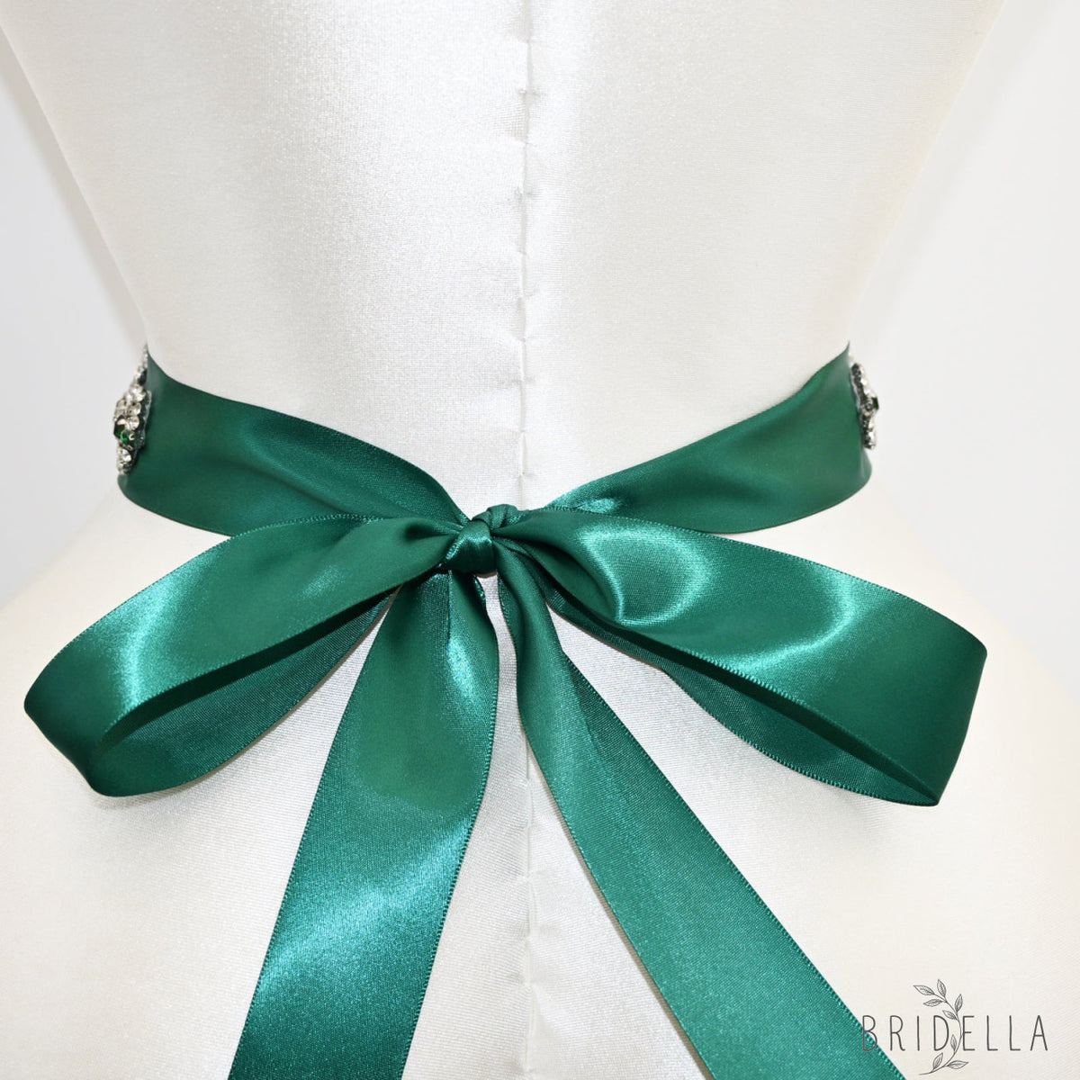 Green Rhinestone Bridal Belt Wedding Sash – Bridella BS233LKL - Green Ribbon - Blets