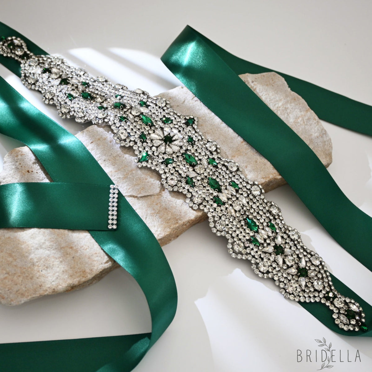 Green Rhinestone Bridal Belt Wedding Sash – Bridella BS233LKL - Green Ribbon - Blets
