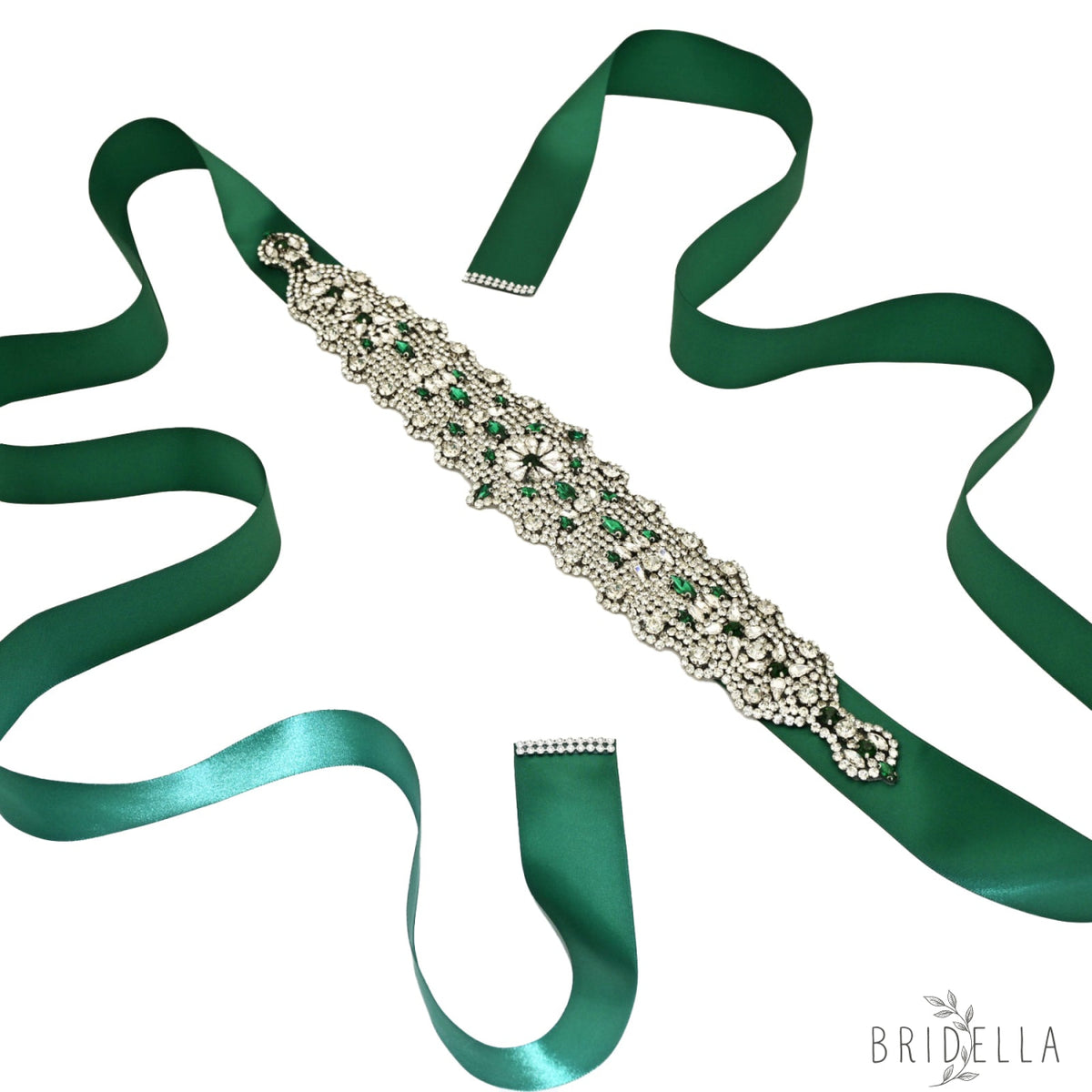 Green Rhinestone Bridal Belt Wedding Sash – Bridella BS233LKL - Green Ribbon - Blets