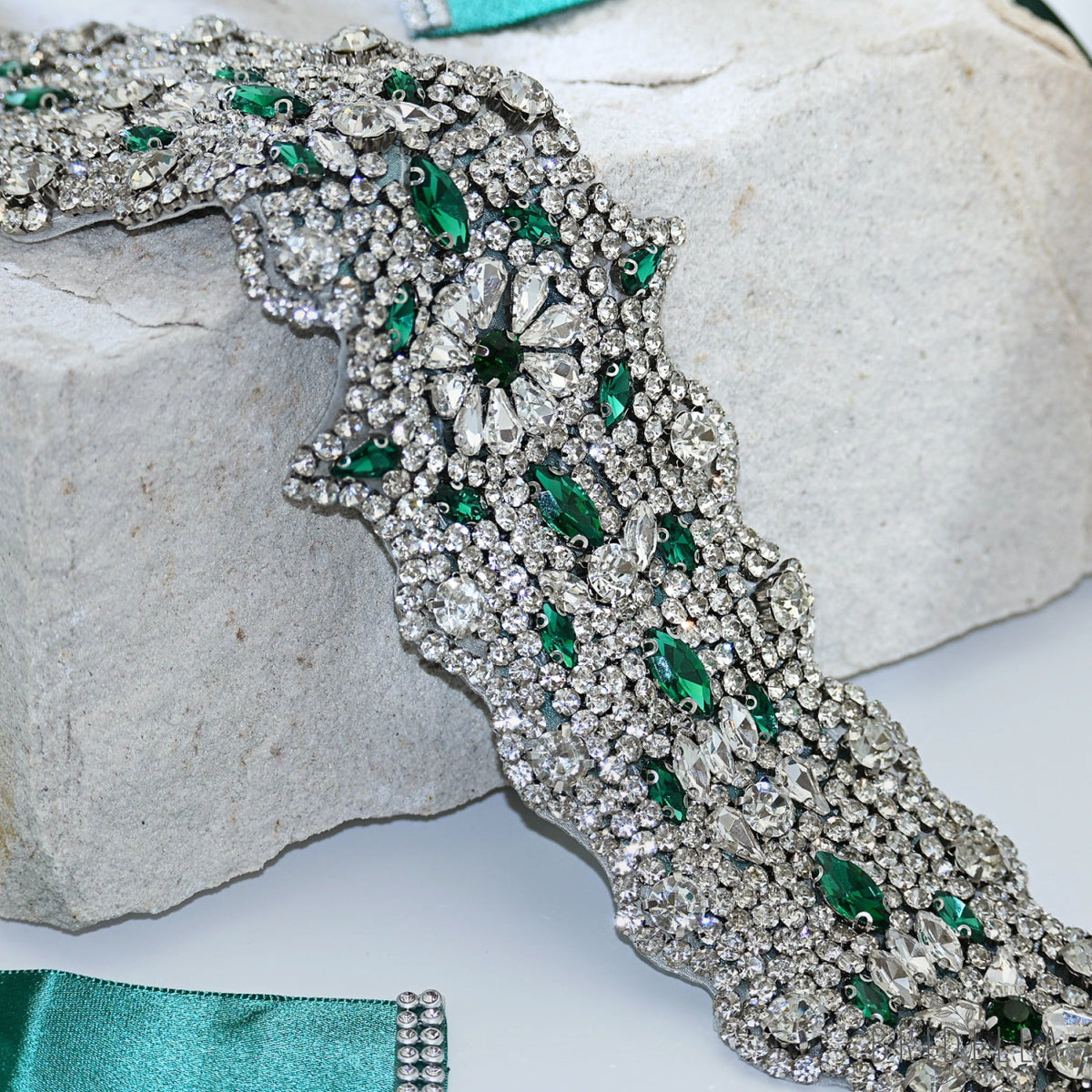 Green Rhinestone Bridal Belt Wedding Sash – Bridella BS233LKL - Green Ribbon - Blets