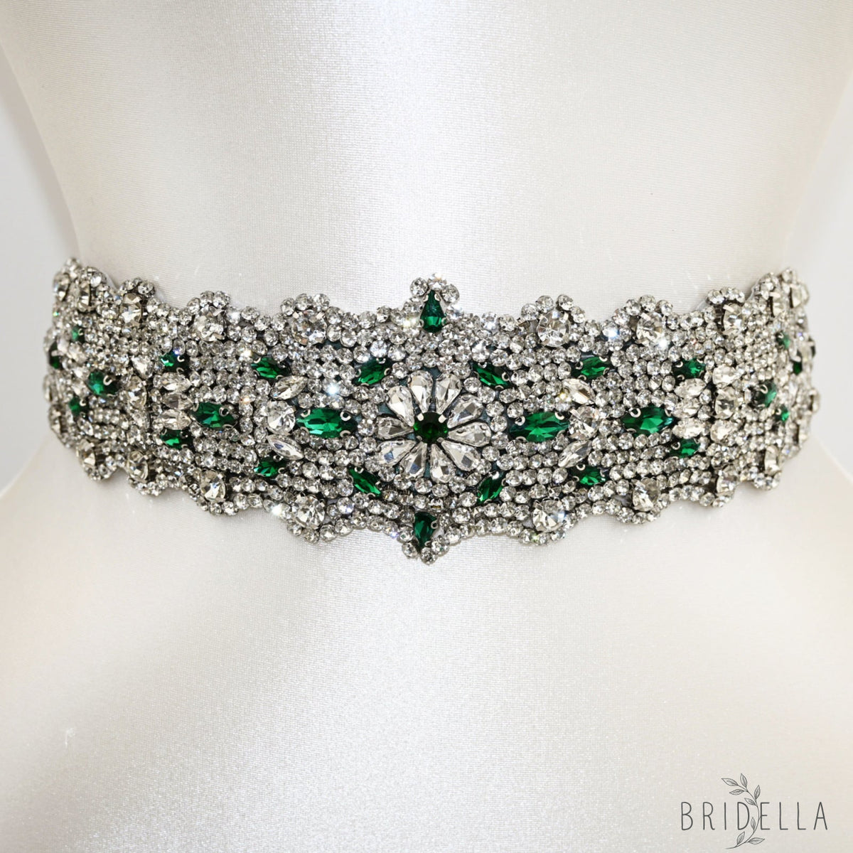 Green Rhinestone Bridal Belt Wedding Sash – Bridella BS233LKL - Green Ribbon - Blets