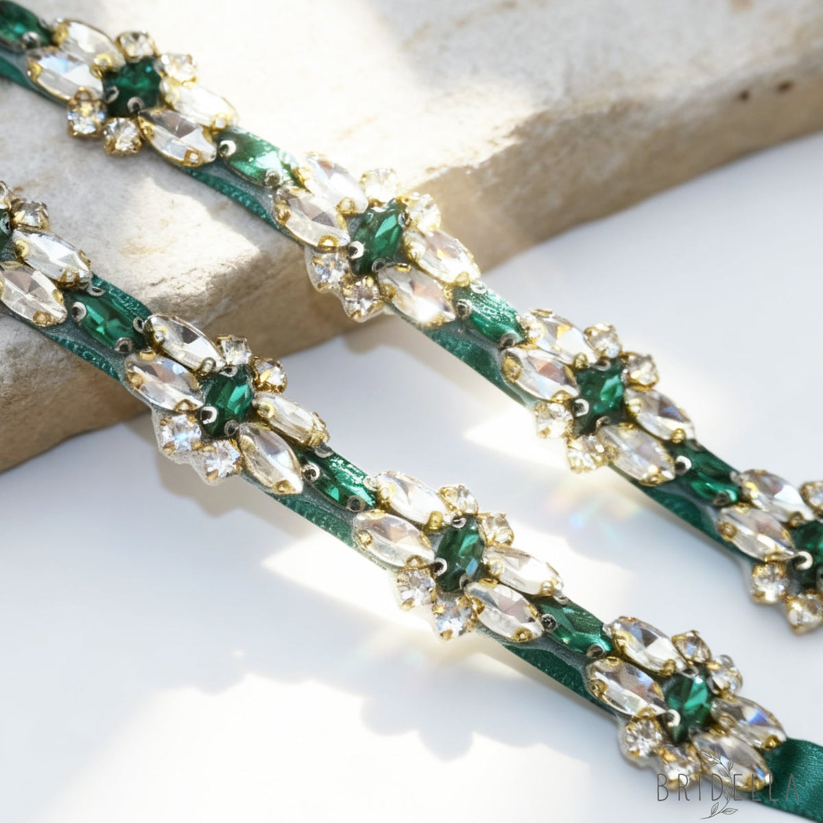 Green Rhinestone Bridal Belt Wedding Sash – Bridella BS333GKL - Green Ribbon - Blets