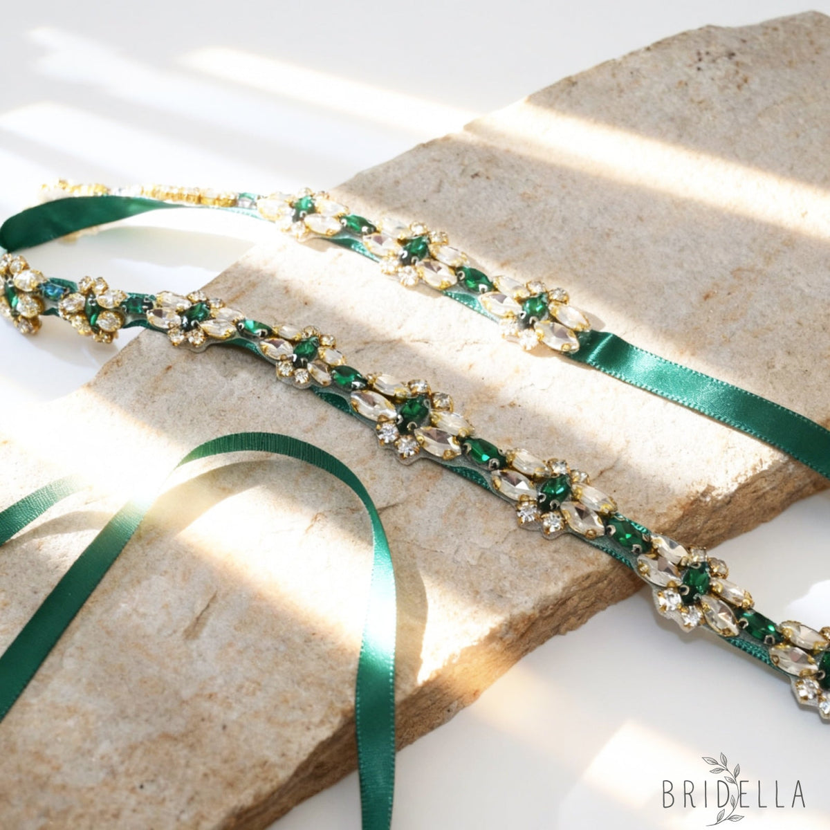 Green Rhinestone Bridal Belt Wedding Sash – Bridella BS333GKL - Green Ribbon - Blets