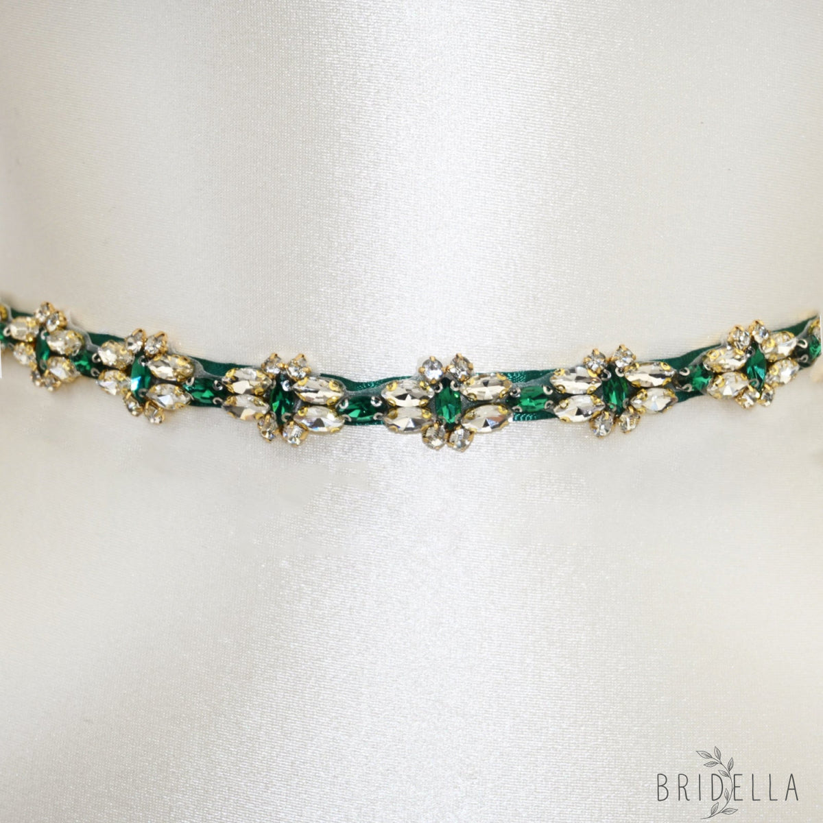 Green Rhinestone Bridal Belt Wedding Sash – Bridella BS333GKL - Green Ribbon - Blets