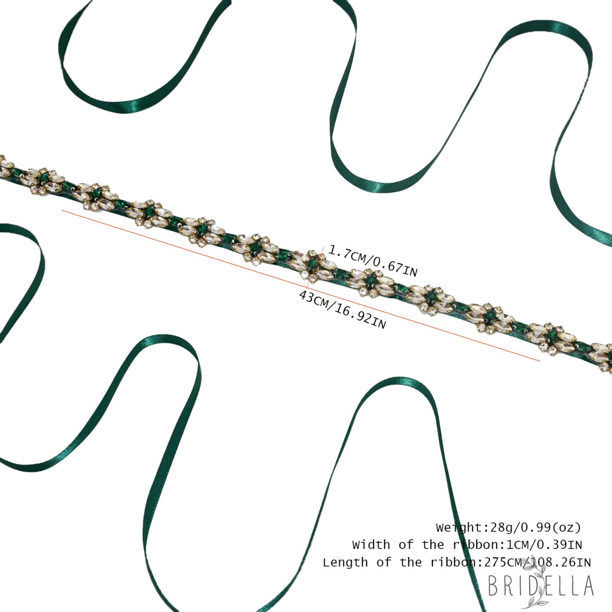 Green Rhinestone Bridal Belt Wedding Sash – Bridella BS333GKL - Green Ribbon - Blets