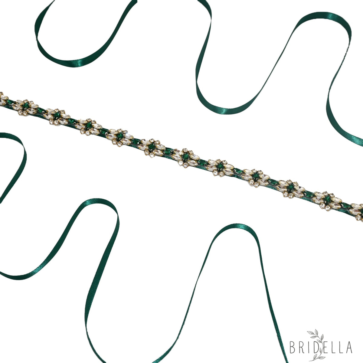 Green Rhinestone Bridal Belt Wedding Sash – Bridella BS333GKL - Green Ribbon - Blets