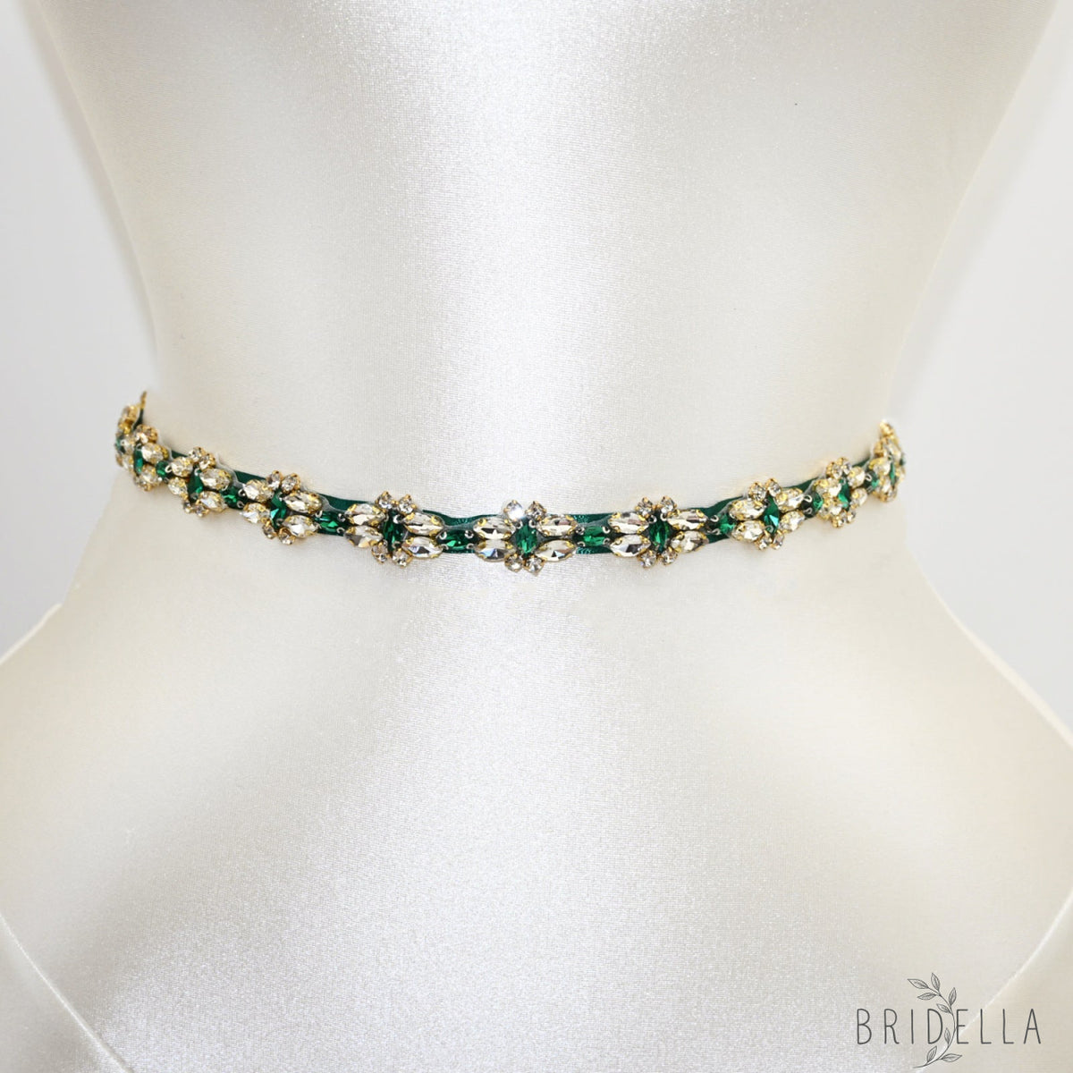 Green Rhinestone Bridal Belt Wedding Sash – Bridella BS333GKL - Green Ribbon - Blets