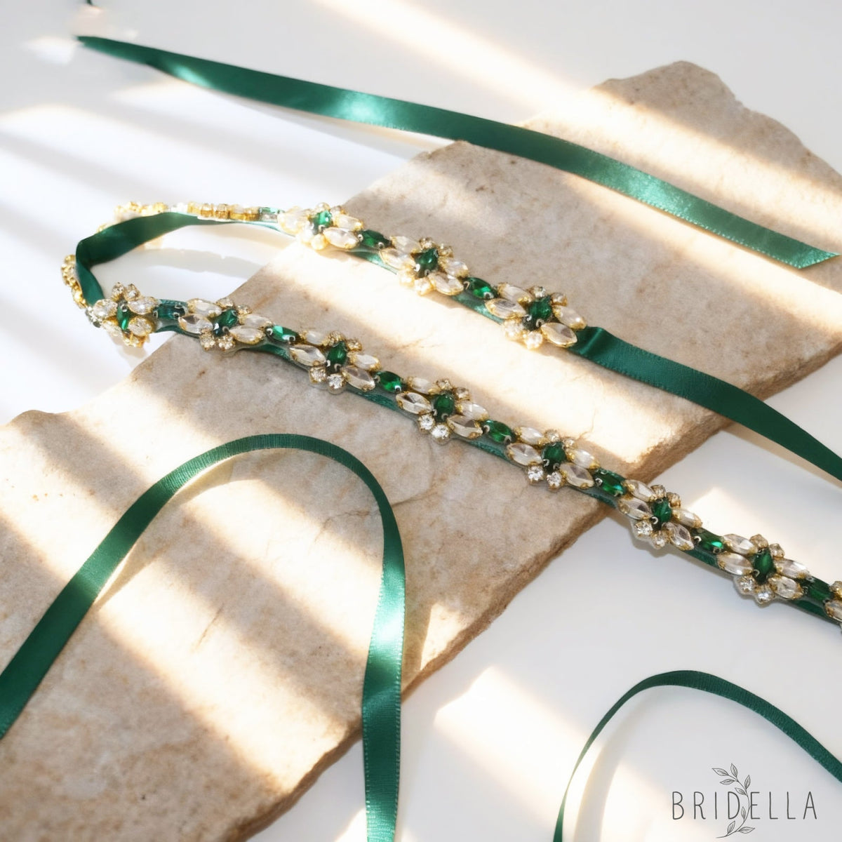 Green Rhinestone Bridal Belt Wedding Sash – Bridella BS333GKL - Green Ribbon - Blets
