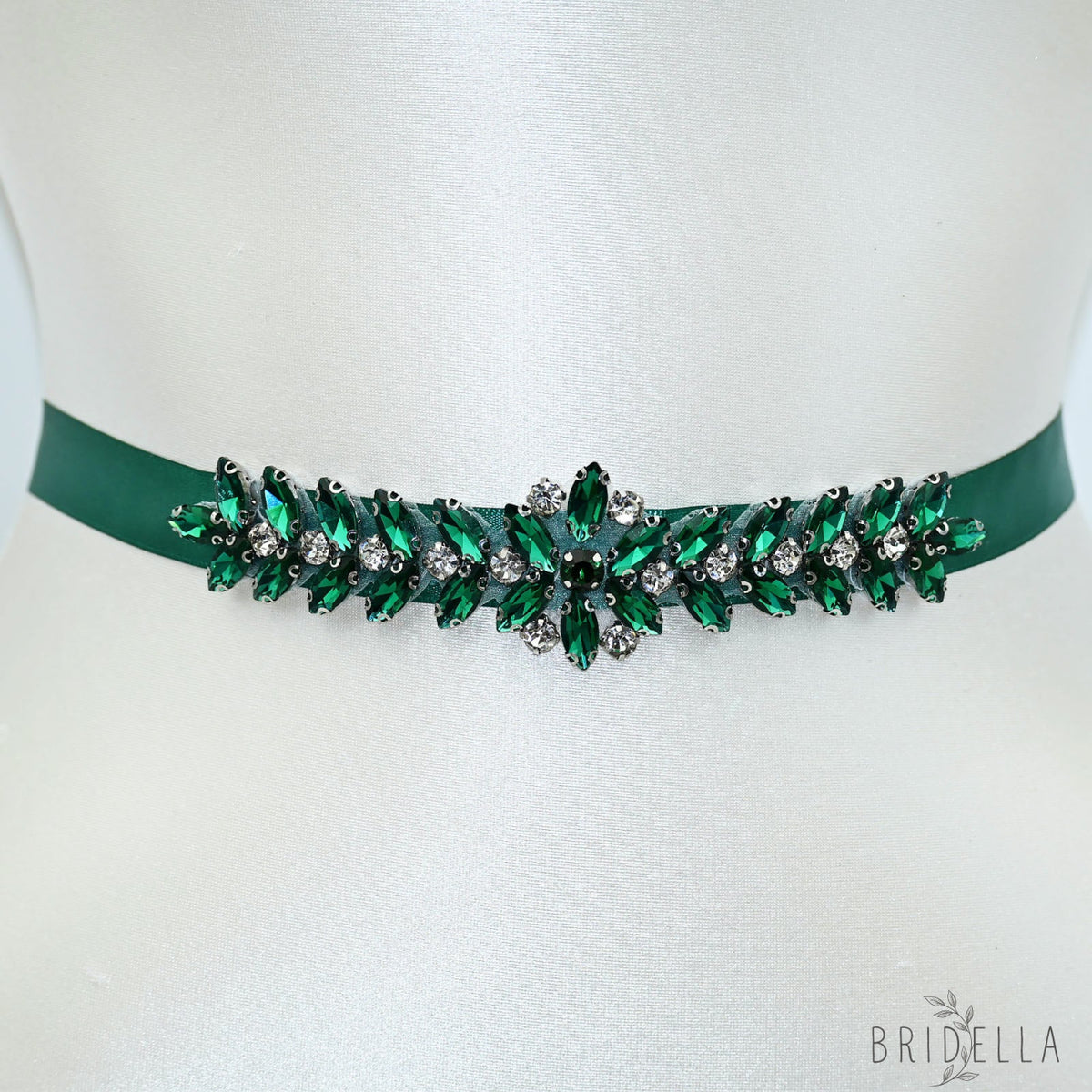Green Rhinestone Bridal Belt Wedding Sash - Green Ribbon - Belts