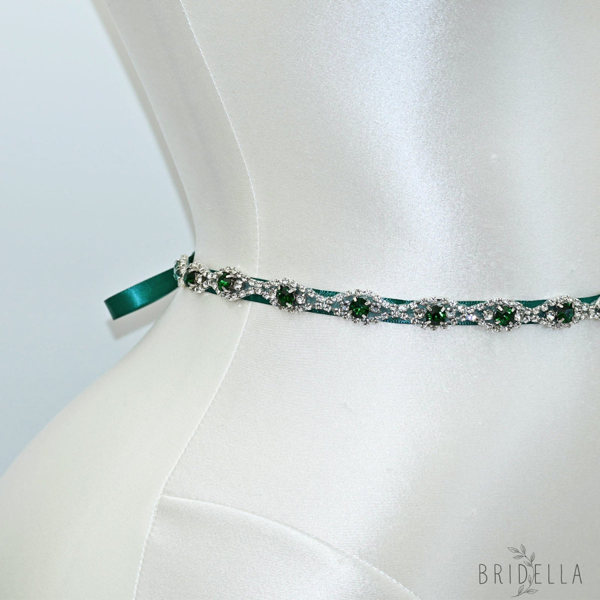 Green Rhinestone Bridal Belt Wedding Sash - Green Ribbon - Belts