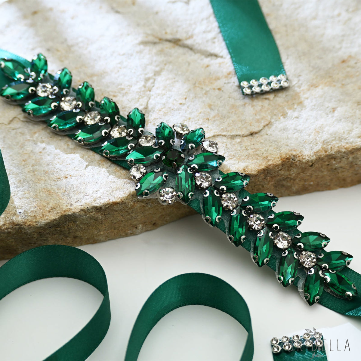Green Rhinestone Bridal Belt Wedding Sash - Green Ribbon - Belts