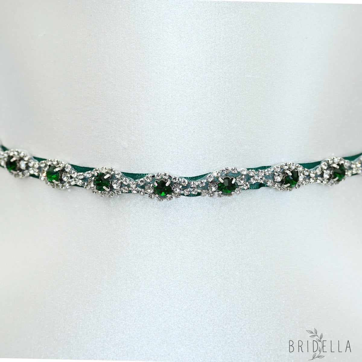 Green Rhinestone Bridal Belt Wedding Sash - Green Ribbon - Belts