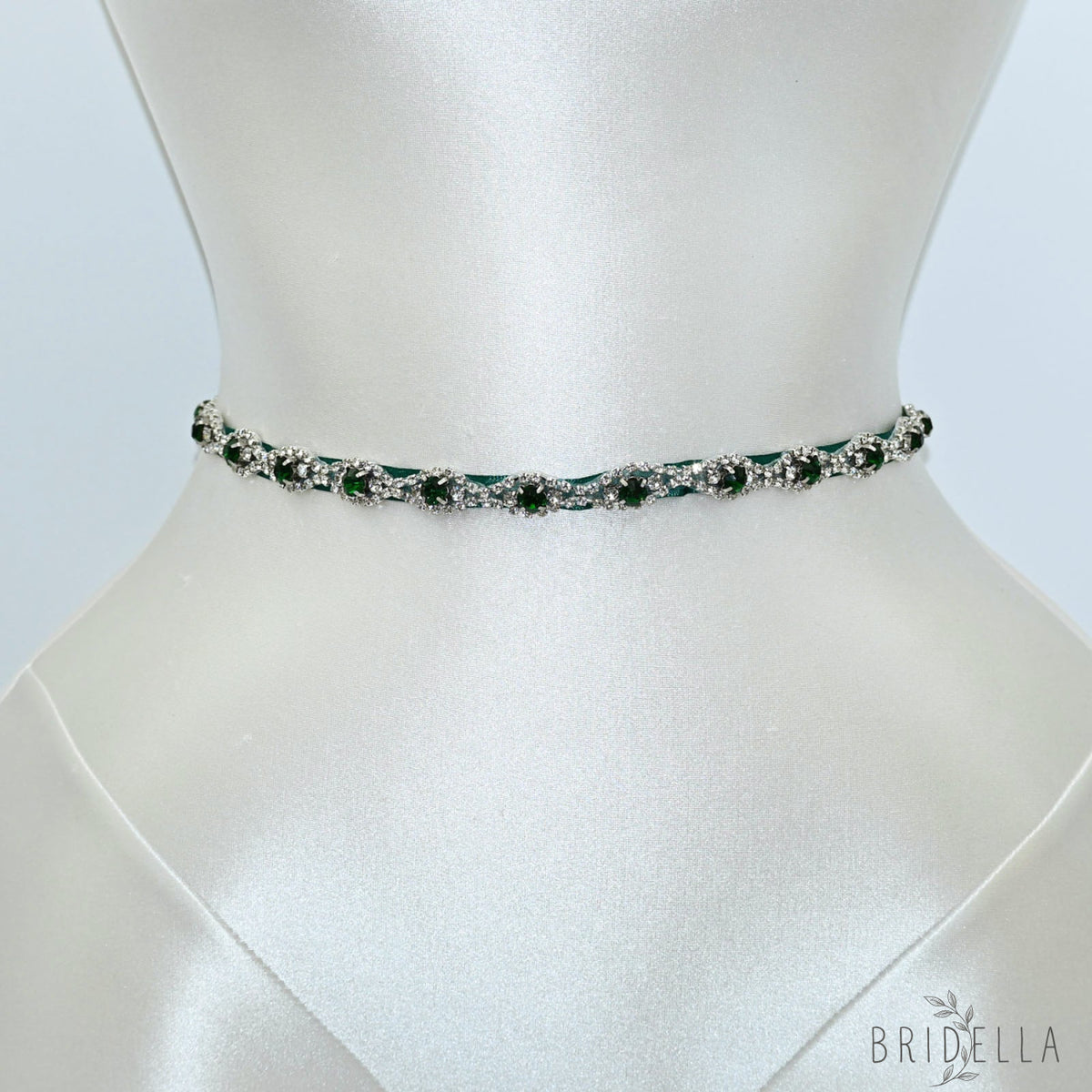 Green Rhinestone Bridal Belt Wedding Sash - Green Ribbon - Belts