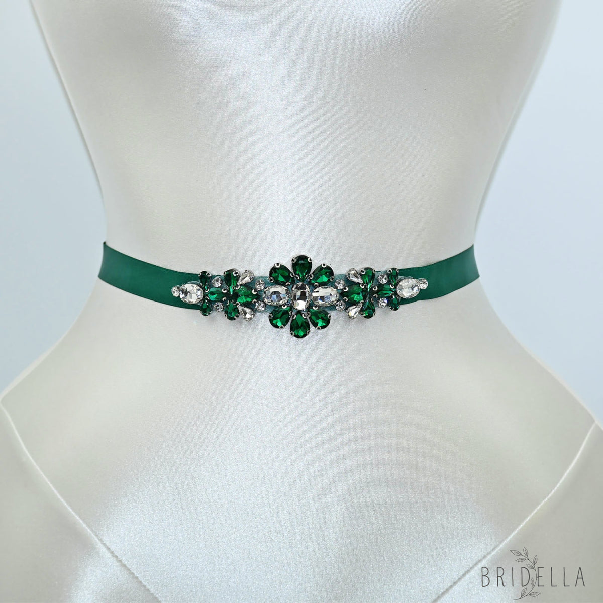 Green Rhinestone Bridal Belt Wedding Sash - Green Ribbon - Belts