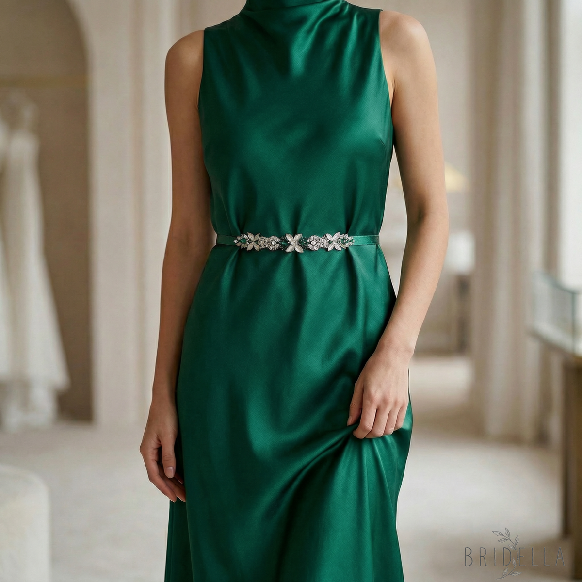 Green Rhinestone Bridal Belt Wedding Sash - Green Ribbon - Blets