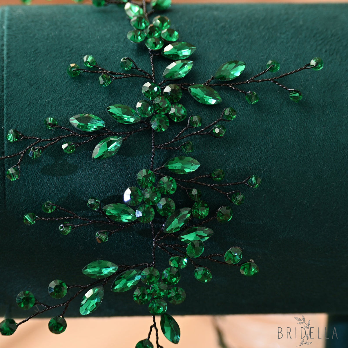 Green Rhinestone & Crystal Bridal Headband for Wedding - Bridella BHP65-KL - Emerald
