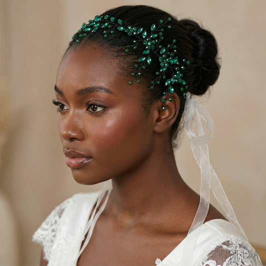 Green Rhinestone & Crystal Bridal Headband for Wedding - Bridella BHP65-KL - Emerald