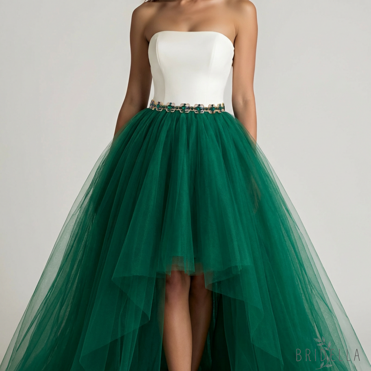 Green Rhinestone & Pearl Belt for Wedding - Bridella BS218KL - Emerald