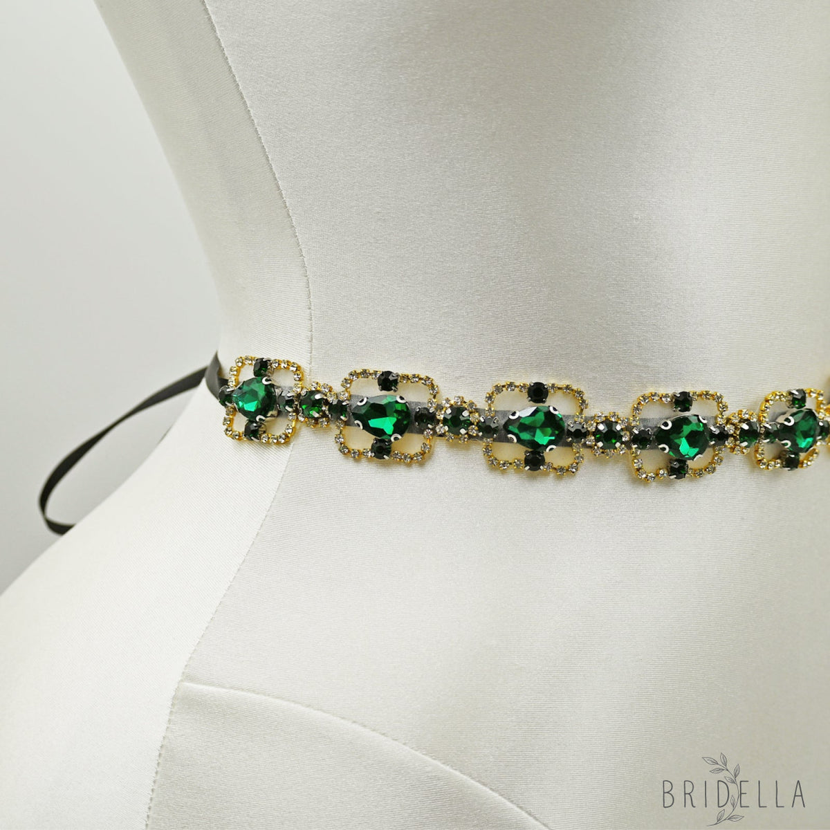 Green Rhinestone & Pearl Belt for Wedding - Bridella BS218KL - Emerald