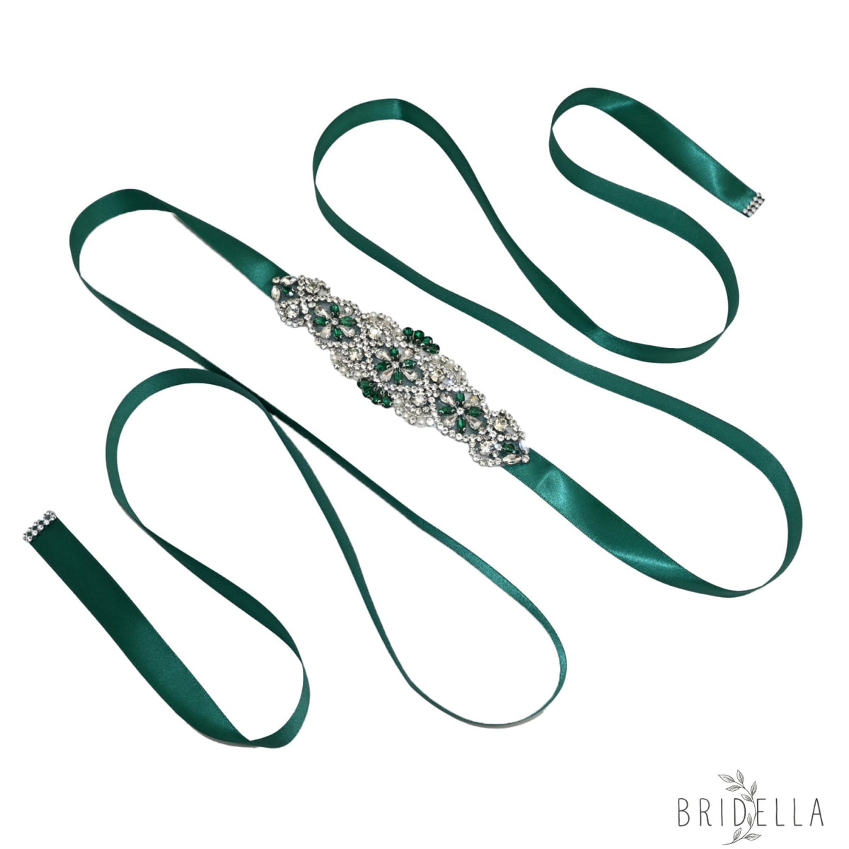 Green Rhinestone Pearl Bridal Belt – Bridella BS104KL - Green Ribbon - Belts