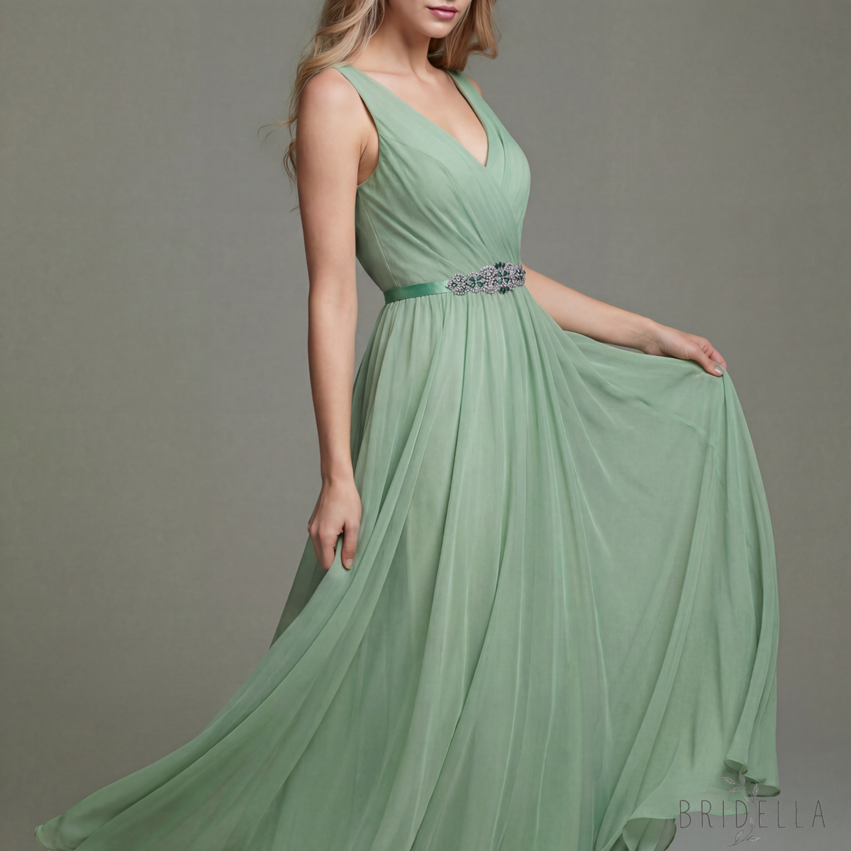 Green Rhinestone Pearl Bridal Belt – Bridella BS104KL - Green Ribbon - Belts