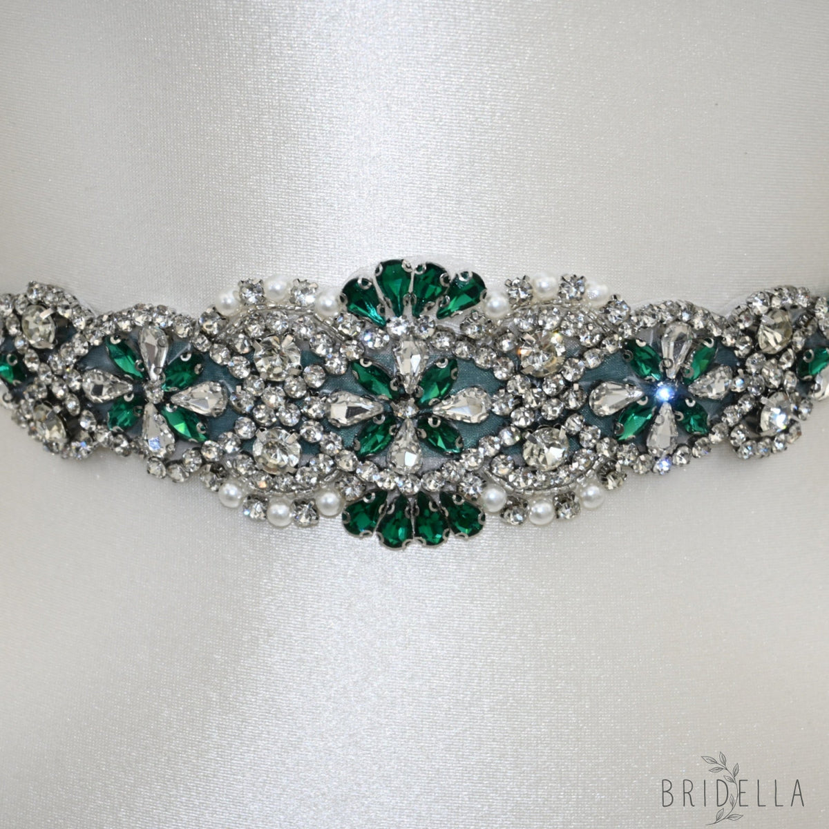 Green Rhinestone Pearl Bridal Belt – Bridella BS104KL - Green Ribbon - Belts
