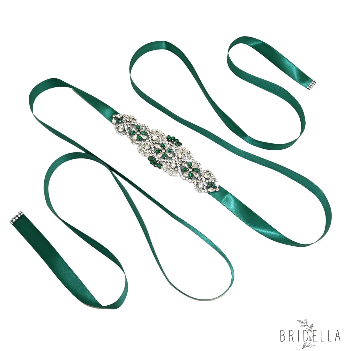 Green Rhinestone Pearl Bridal Belt – Bridella BS104KL - Green Ribbon - Belts