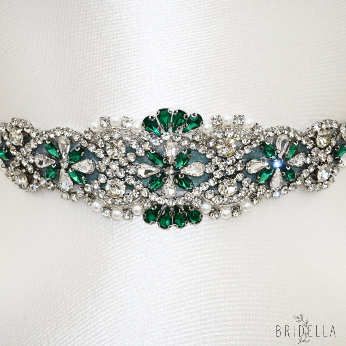 Green Rhinestone Pearl Bridal Belt – Bridella BS104KL - Green Ribbon - Belts
