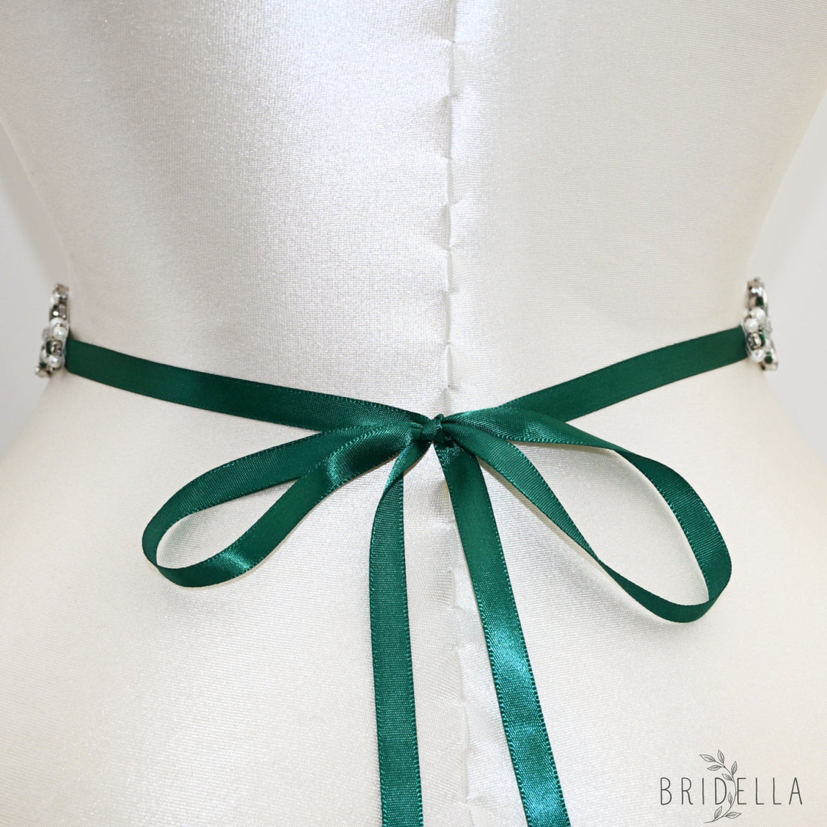 Green Rhinestone Pearl Bridal Belt Wedding Sash – Bridella BS169KL - Green Ribbon - Blets