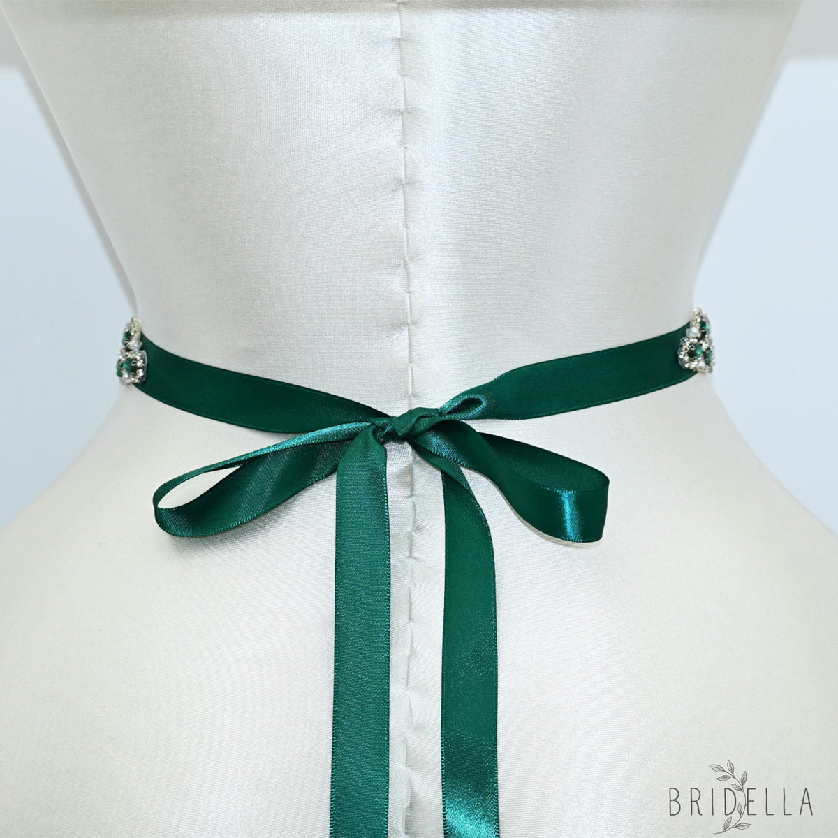 Green Rhinestone Pearl Bridal Belt Wedding Sash - Green Ribbon - Belts