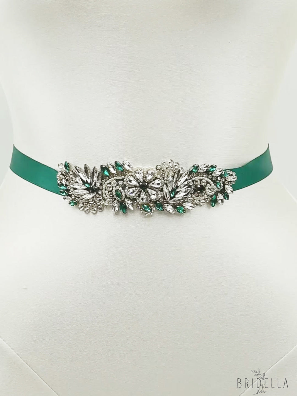 Green Rhinestone Pearl Bridal Belt Wedding Sash - Green Ribbon - Belts