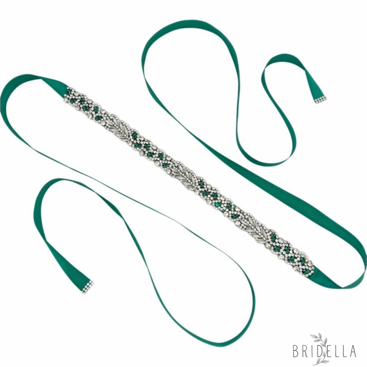 Green Ribbon Emerald Rhinestone & Pearl Belt - Bridella BS100KL - Belts