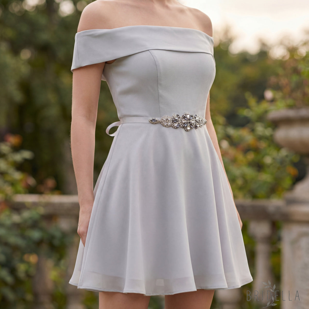 Grey Rhinestone Belt - Bridella BS464H - Gray - Blets