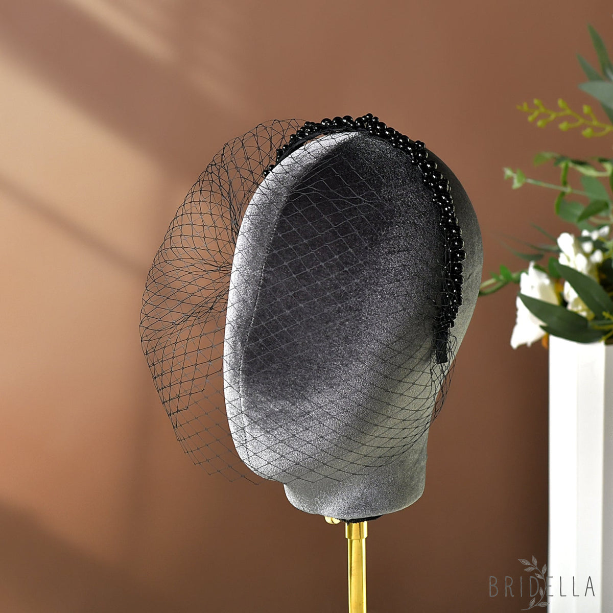 Handmade Birdcage Bridal Veil Beaded Wedding - Bridella BVA30-B - Black