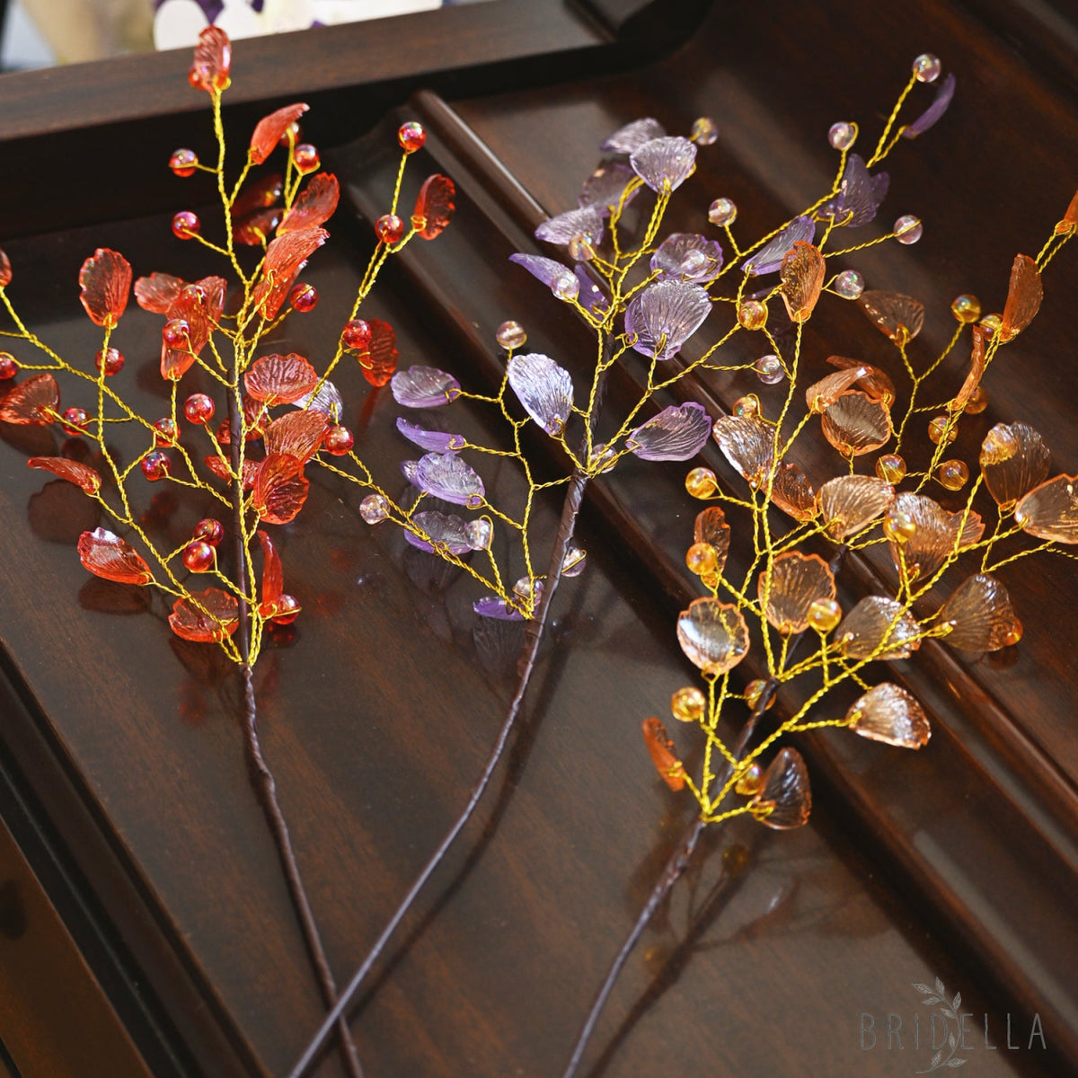 Handmade Crystal Bead Ginkgo Leaf Artificial Flower Stems K107