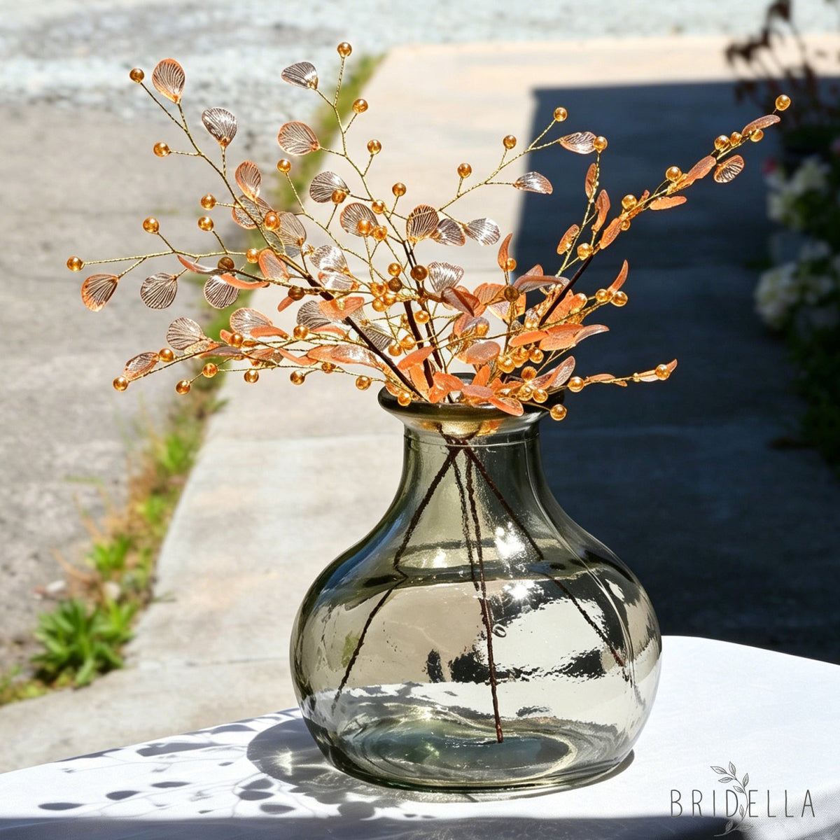 Handmade Crystal Bead Ginkgo Leaf Artificial Flower Stems K107