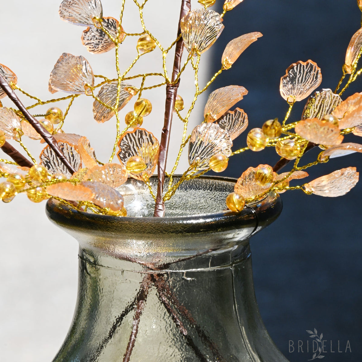 Handmade Crystal Bead Ginkgo Leaf Artificial Flower Stems K107