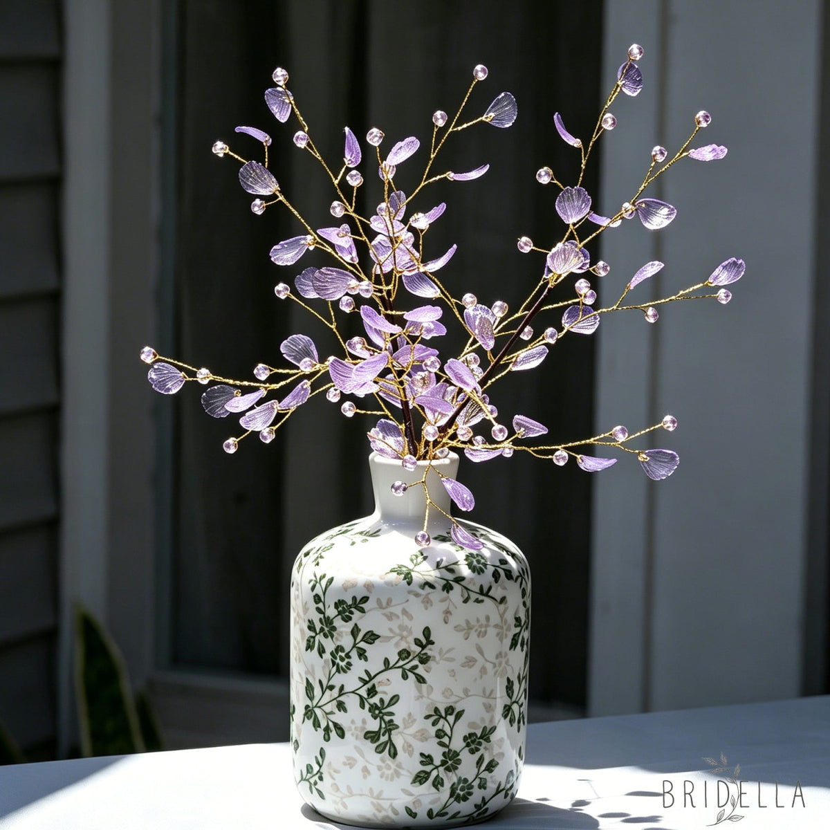 Handmade Crystal Bead Ginkgo Leaf Artificial Flower Stems K107