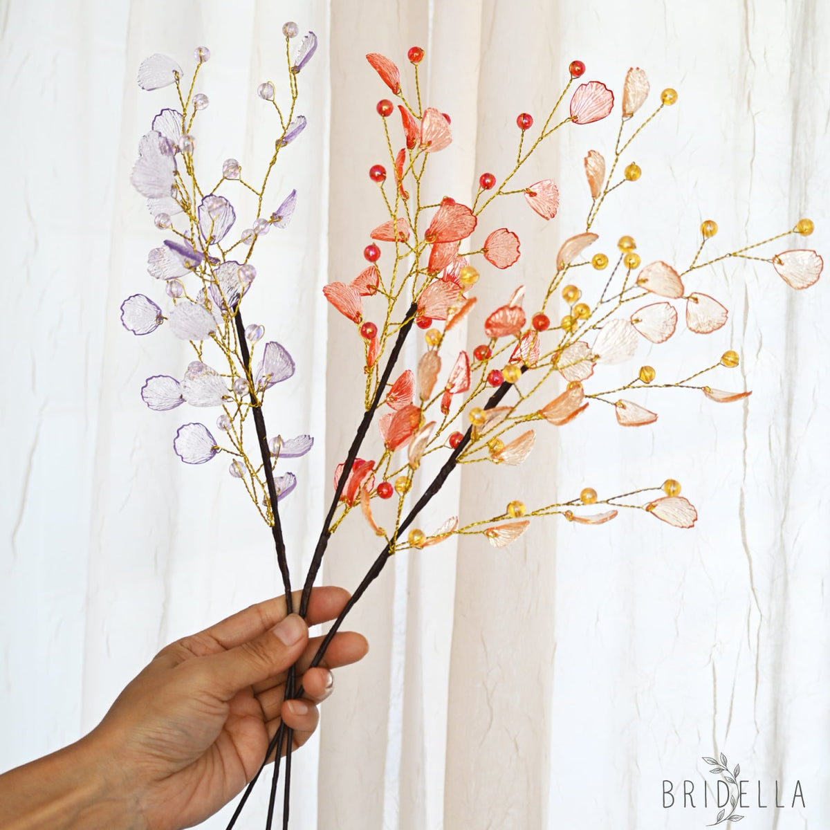 Handmade Crystal Bead Ginkgo Leaf Artificial Flower Stems K107