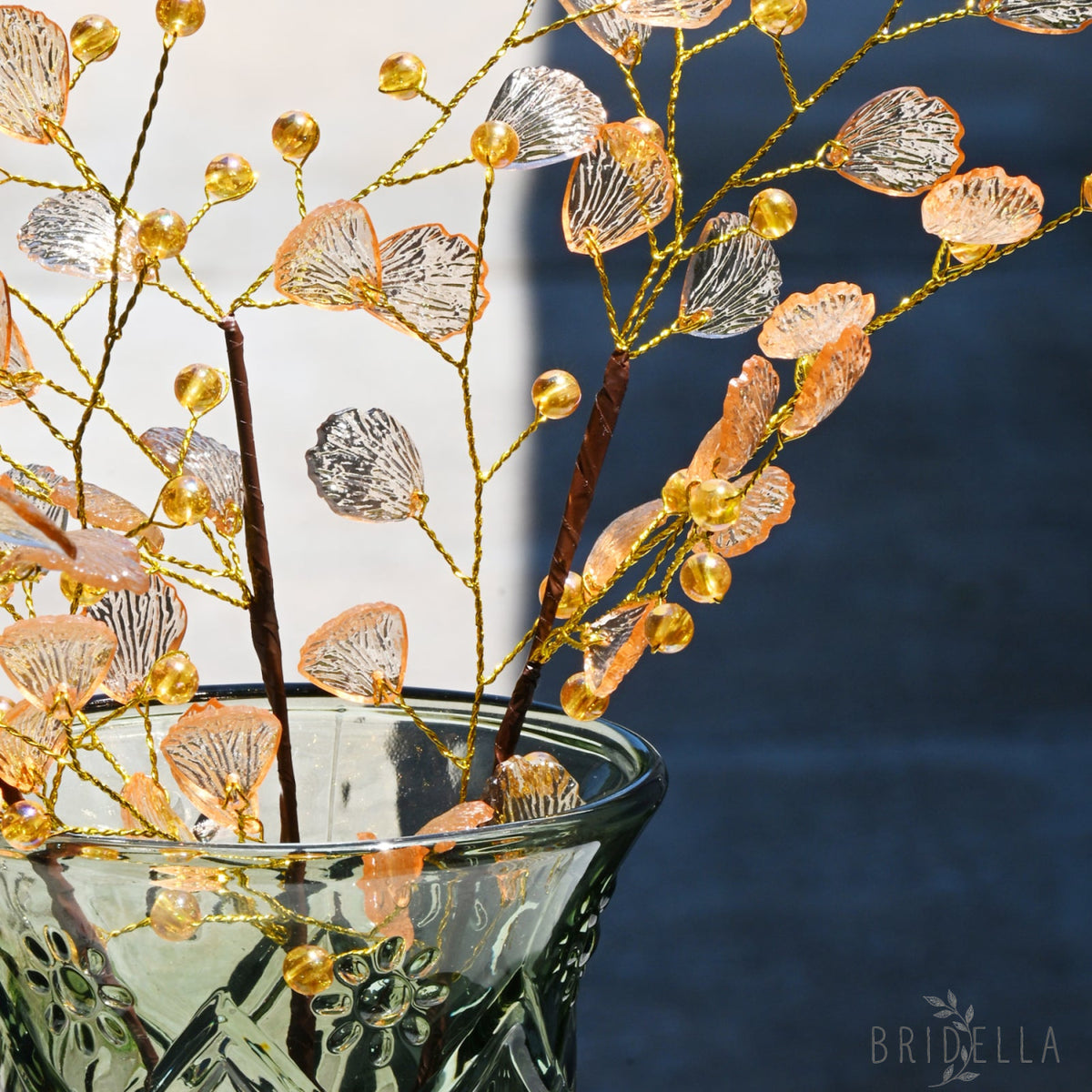 Handmade Crystal Bead Ginkgo Leaf Artificial Flower Stems K107