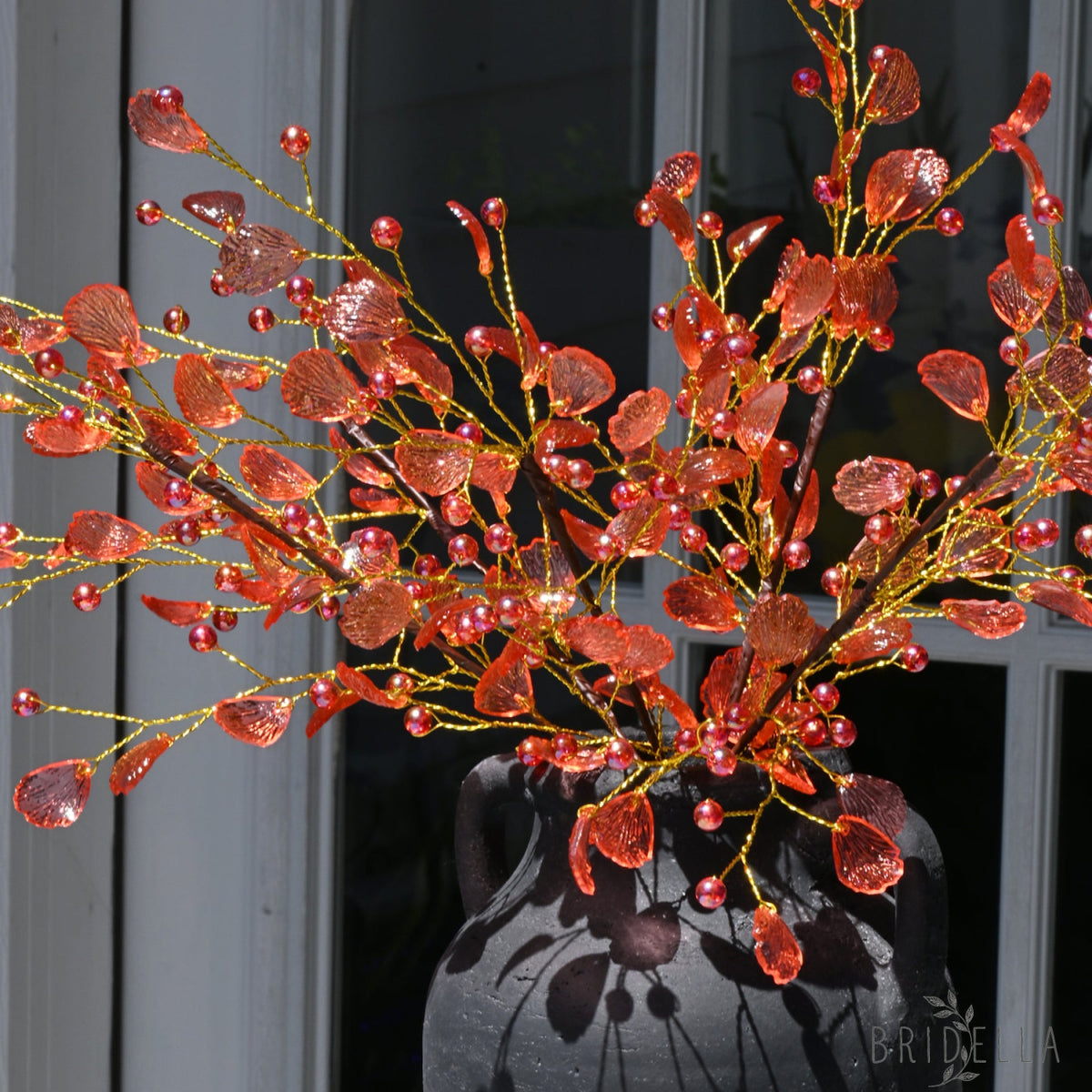 Handmade Crystal Bead Ginkgo Leaf Artificial Flower Stems K107
