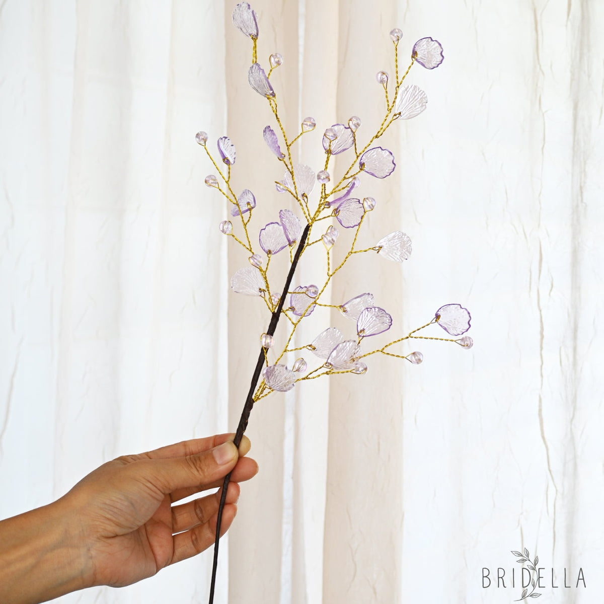 Handmade Crystal Bead Ginkgo Leaf Artificial Flower Stems K107 - Purple
