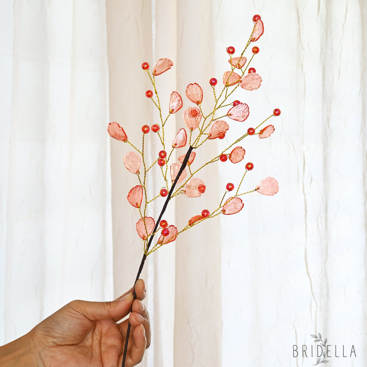Handmade Crystal Bead Ginkgo Leaf Artificial Flower Stems K107 - Red