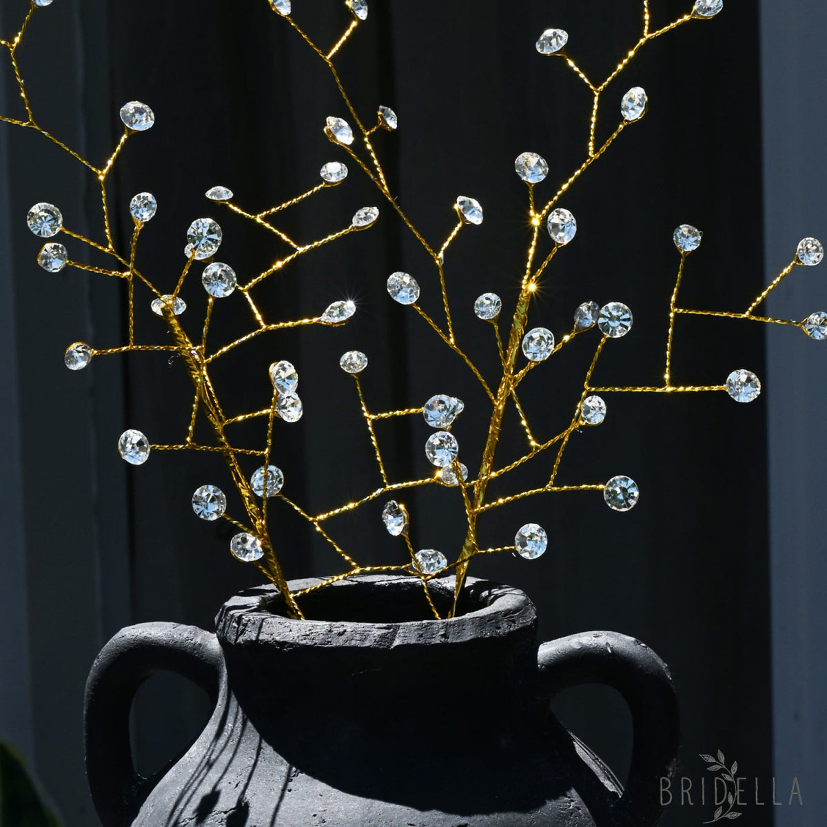 Handmade Gold Wire Crystal Bead Branch Artificial Clear Rhinestone Floral Stem K111 - silver