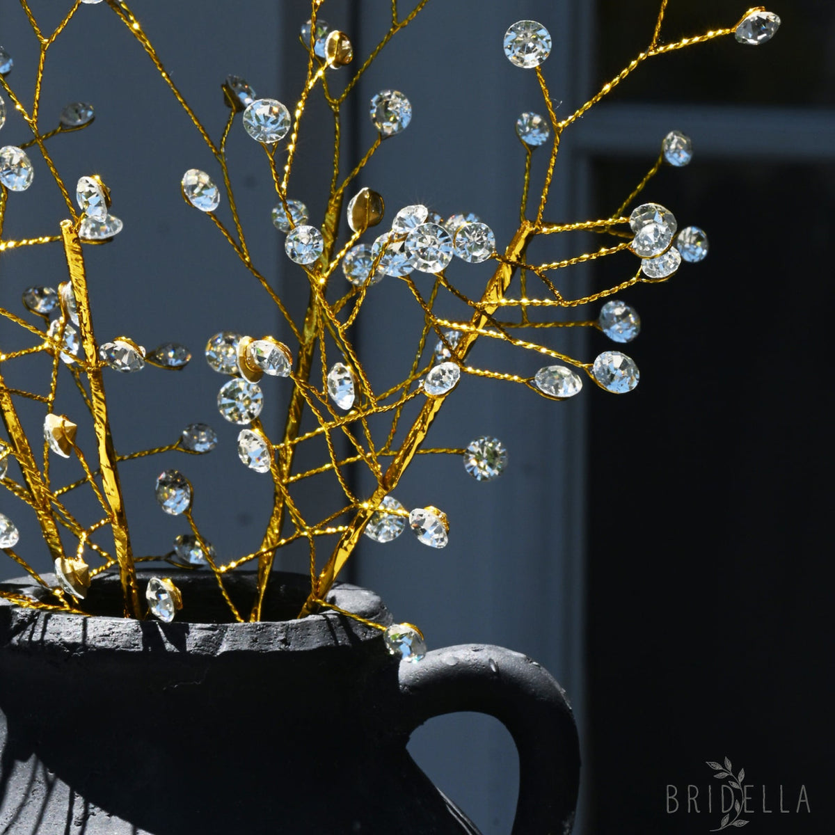 Handmade Gold Wire Crystal Bead Branch Artificial Clear Rhinestone Floral Stem K111 - silver