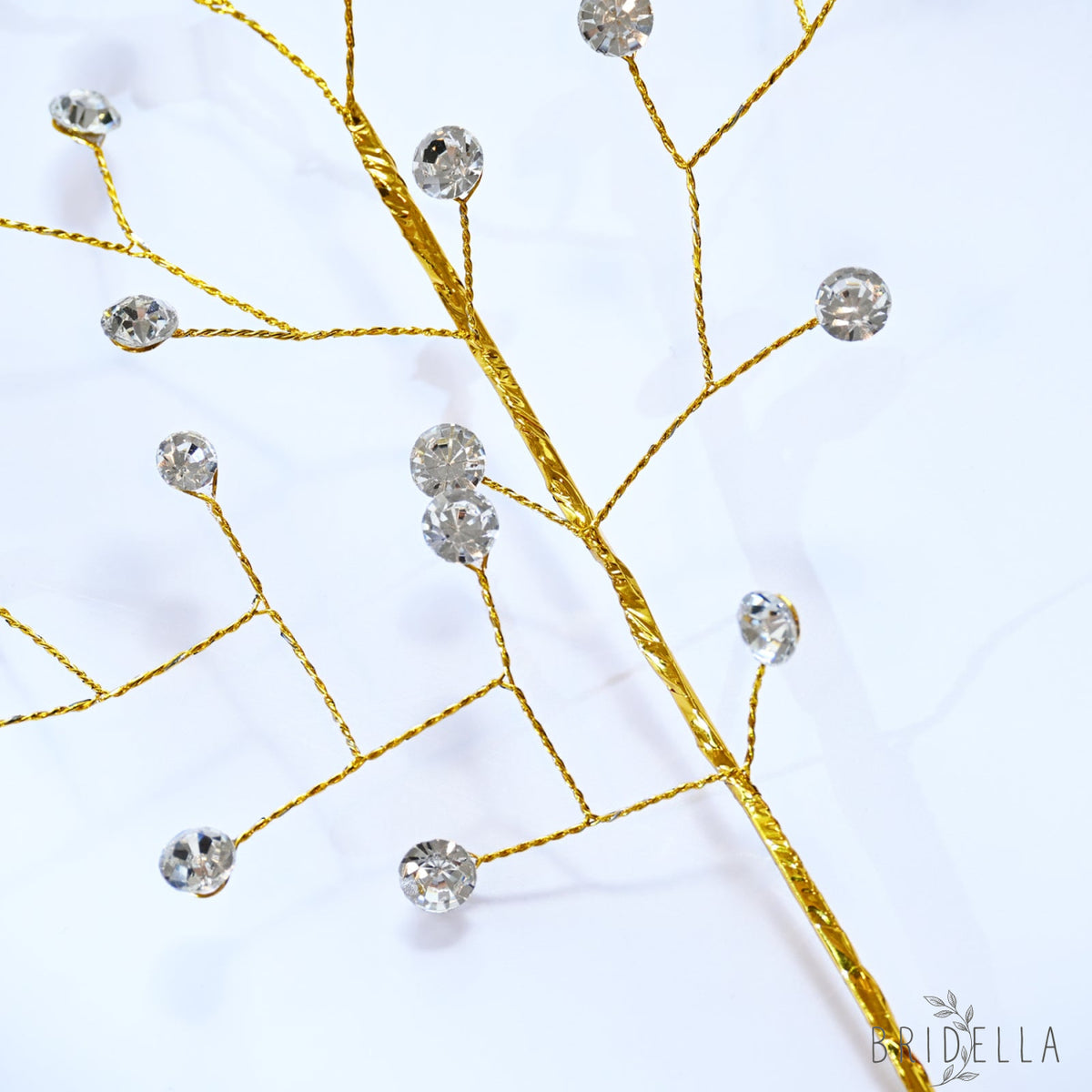 Handmade Gold Wire Crystal Bead Branch Artificial Clear Rhinestone Floral Stem K111 - silver