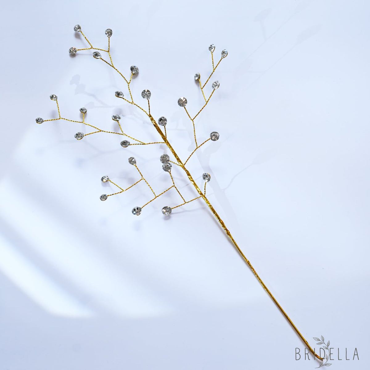 Handmade Gold Wire Crystal Bead Branch Artificial Clear Rhinestone Floral Stem K111 - silver